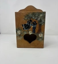 Vintage Wooden Tissue Box Holder Handpainted 70s Blonde Girl Boy Elaine