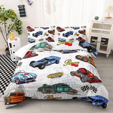 Colorful Racing Car Comforter Set Twin Size, Cool Sports Bedding for Boys, Co...
