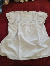 Falechay White XL Women's Summer Ruffle Cap Sleeves TopNeck Pleated Blouses