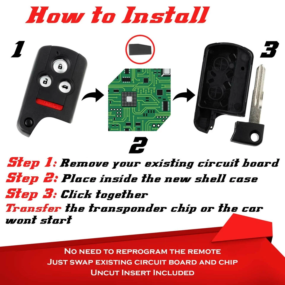 2 For 2008 2009 2010 2011 2012 2013 Acura RL Smart Remote Car Key Fob Case Shell Foto 2 de 4