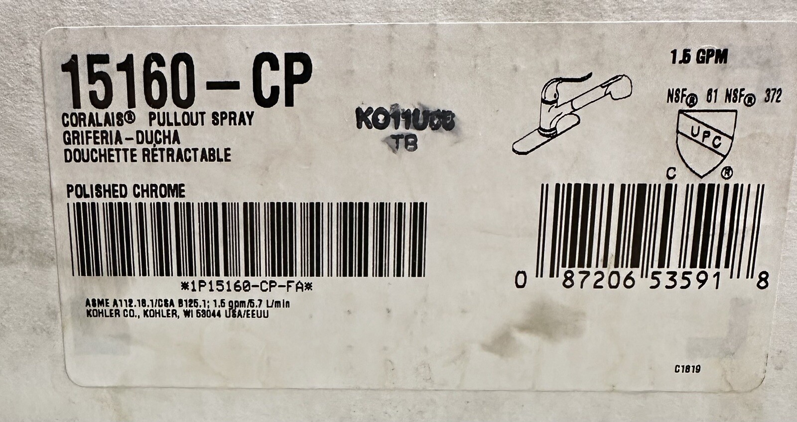 Kohler Coralais Pull Out Kitchen Faucet Single or Three-Hole 15160-CP Chrome