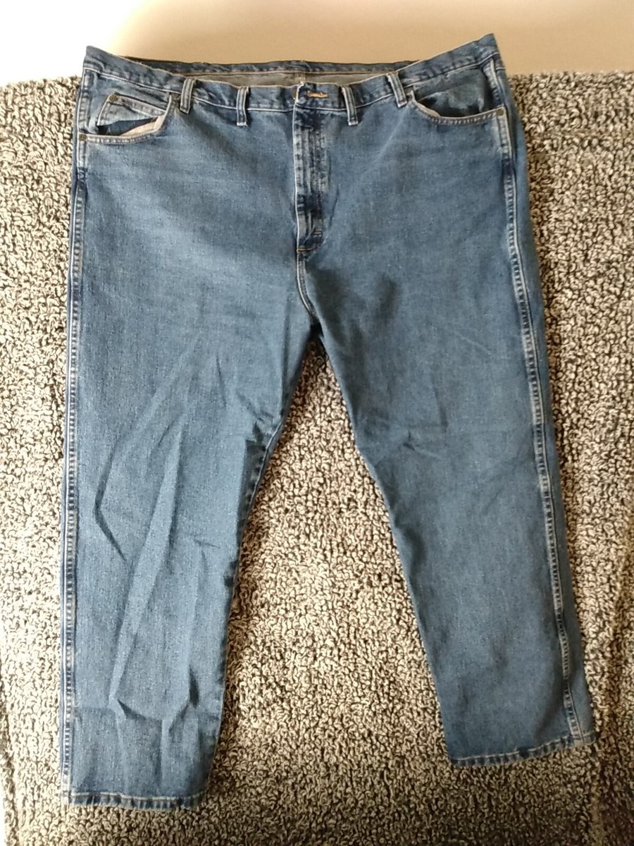 Wrangler Rugged Wear Mens 50x30 Relaxed Fit Distressed Blue Denim