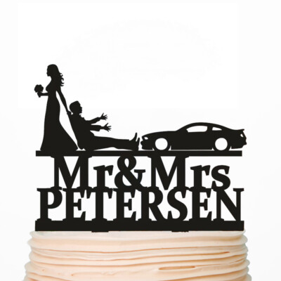 Car Wedding Cake Topper Bride Dragging Groom Drivers Personalized Car Toppers