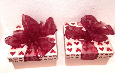 Gift Box RED AND PINK  Satin Bow   Heart Designs set of 2