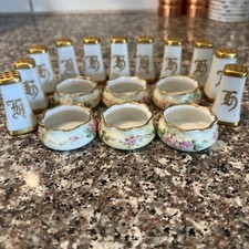 Antique O&EG Royal Austria Salt Cellar Floral & Pepper(moser) Gold Trim 17pc Old
