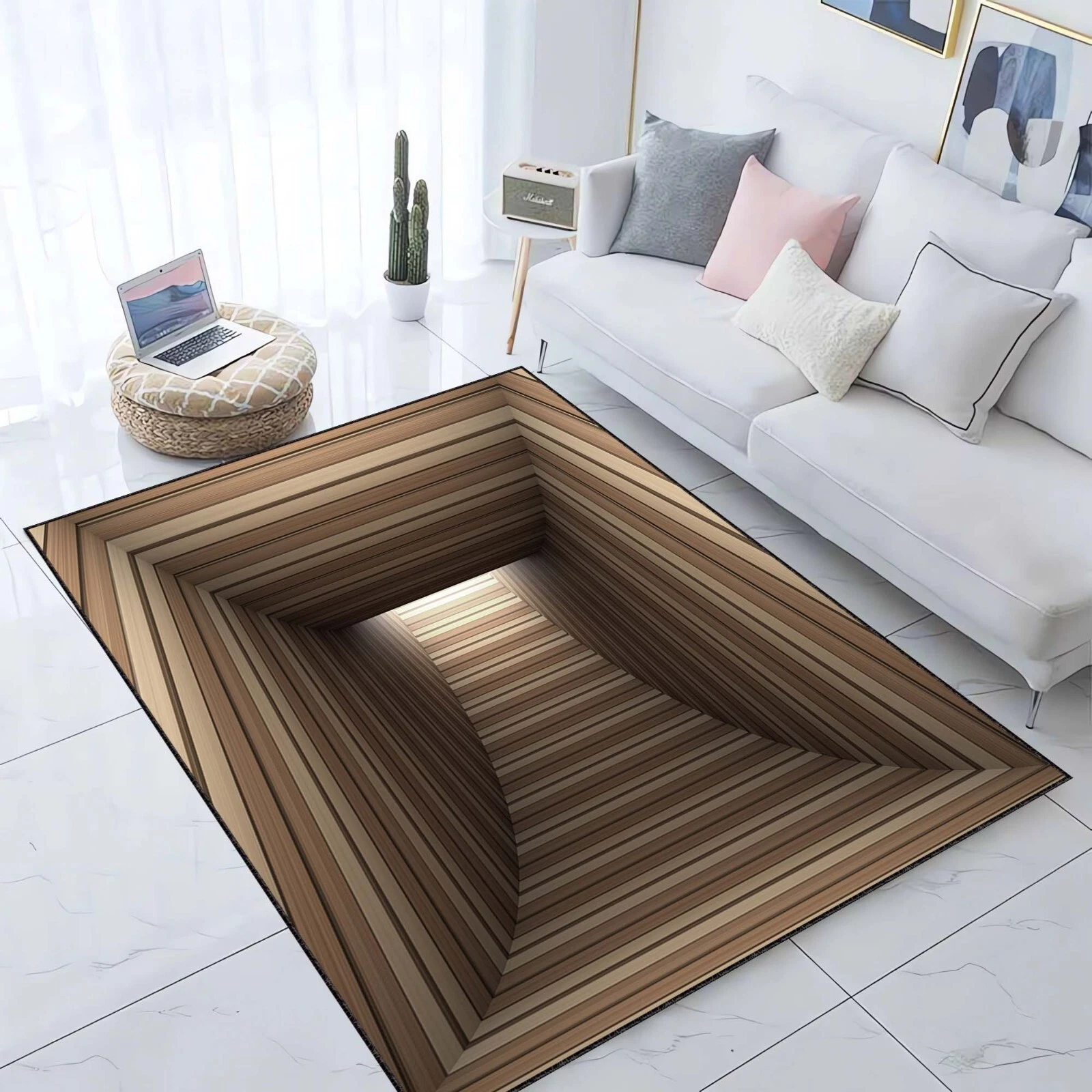 3D Illusion Rug, Optical Hallway Rug, Tunnel Floor Mat, Visual Trick Carpet