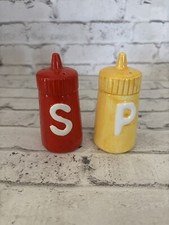 Salt And Pepper Shakers Ceramic Ketchup and Mustard Bottles