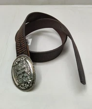 Justin Bomber Brown Leather Strap Large Buckle Men Belt Size 36 -Made in USA