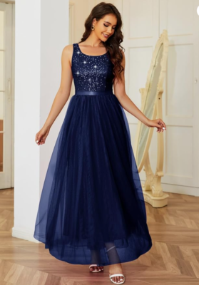 BeryLove Sequin Vintage A Line Wedding Formal Swing Mesh Dress (Navy, L) |  eBay