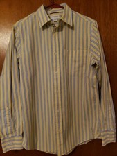 Men's Banana Republic yellow blue stripe LS shirt size Small 14-14 1/2"