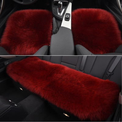 Red Car Chair Sheepskin Wool Seat Covers Cusion Pad Front+Rear Covers