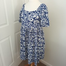 Papaya Size 10 | Bardot Puff Sleeve Mini Dress | Blue White Holiday Summer Vgc