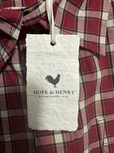 Hope And Henry Shirt Boys Large Organic Cotton Red Plaid White Preppy Buttons - Picture 10 of 13