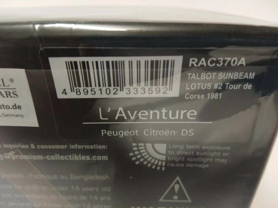 IXO Talbot Sunbeam Lotus #2 Frequelin Todt Rally Tour de Corse 1981 1/43 RAC370A - Immagine 3 di 3