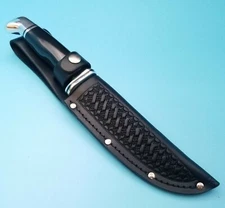 Fixed Blade Knife Belt Sheath Black Leather Basketweave Vegetable Tanned 10"x5"