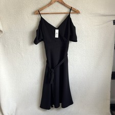 Ann Taylor Dress Womens Size 4 Black Cold Shoulder Belted