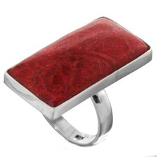 Bold Rectangle Red Sponge Coral 925 Sterling Silver Adjustble Ring, 1 1/4"