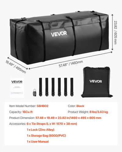 Hitch Cargo Carrier Bag 57.48 x 19.49 x 23.82 in (16 Cubic Feet) Waterproof - Picture 6 of 10