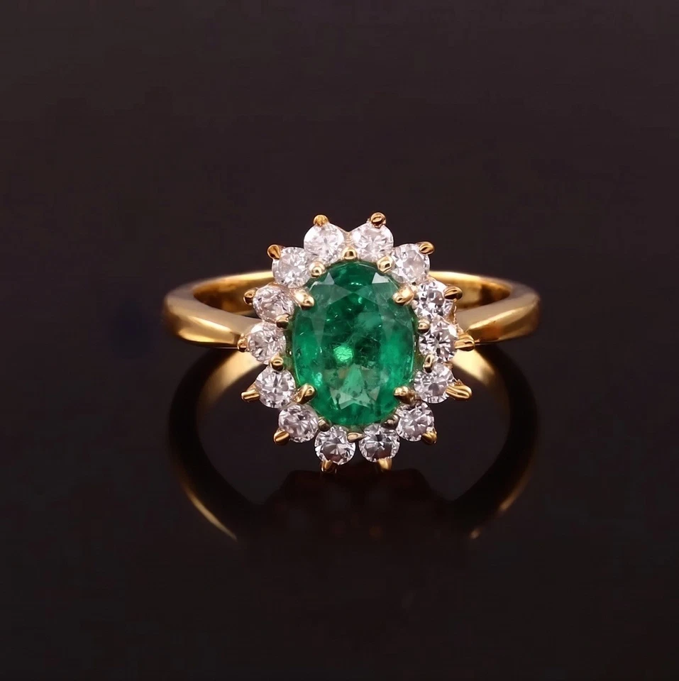 4.50 Ct Natürlicher Smaragd Panna Blüten Halo Ring 14k Goldplattiert Silber - Bild 2 von 3