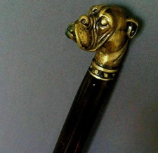 Vintage Bulldog Head Brass Handle Wooden Walking Cane Stick Handmade Gift