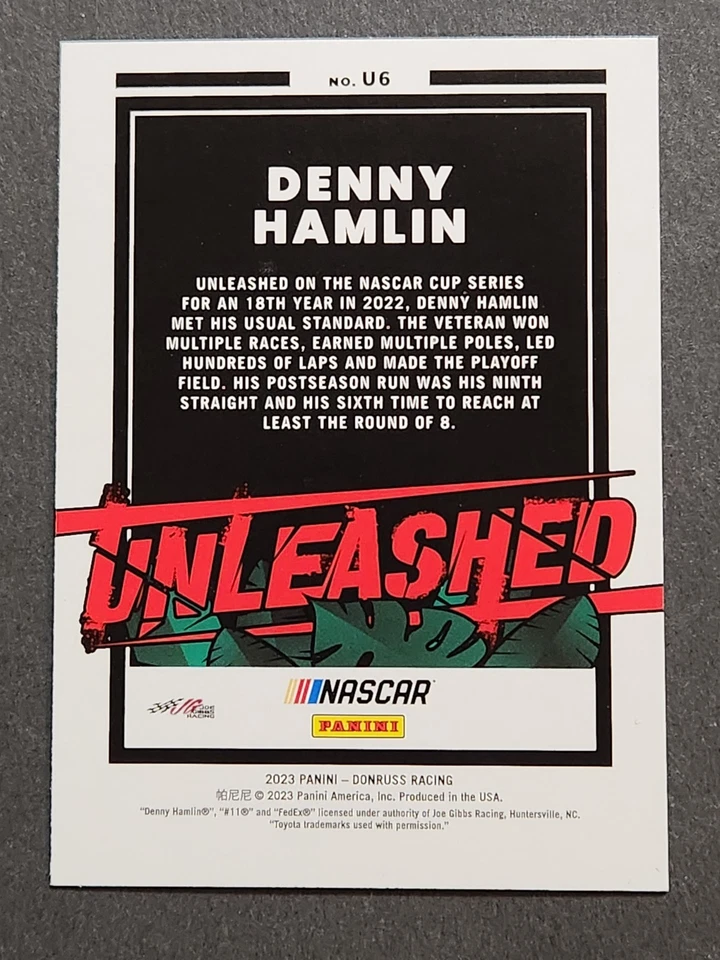 2023 Donruss NASCAR Racing Unleashed #U6 Denny Hamlin Checkers Parallel - Image 2 of 2