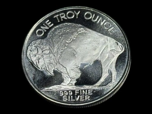 1 Oz .999 BU Fine Silver Buffalo Round.  (3/16-4)