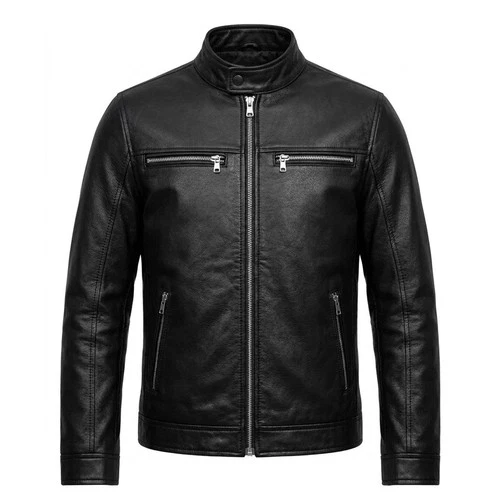 Men Black Real Leather Jacket Classic Cafe Racer Motorcycle Biker Leather Coat image 2