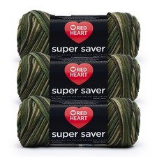 RED HEART YARN - 3 SKIENS - SUPER SAVER - CAMOUFLAGE - 236 YDS EA -  9