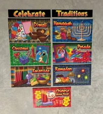 Trend Celebrate Traditions Bulletin Board Set of 9 Posters; 13” X 7 1/2” Holiday