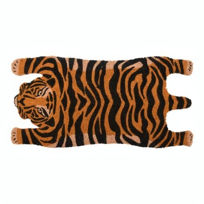 Türmatte, Kokosfasern, Tiger, ca. 75 × 38 cm, Gummiunterlage, Orange/Schwarz