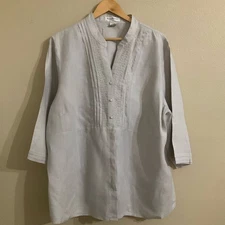 Susan Bristol Linen Women’s 3X Button Up Tunic Lagenlook Coastal