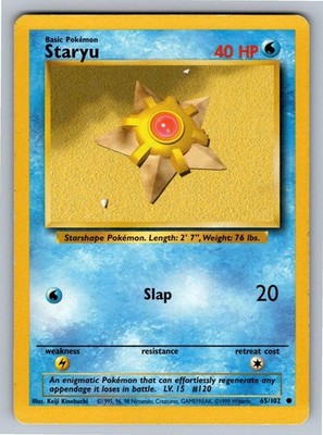 Staryu 65/102 Common Base Set Unlimited Pokemon Lightly Played