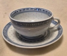 Ensemble tasse et soucoupe dragon bleu chinois Jingdezhen - rizière