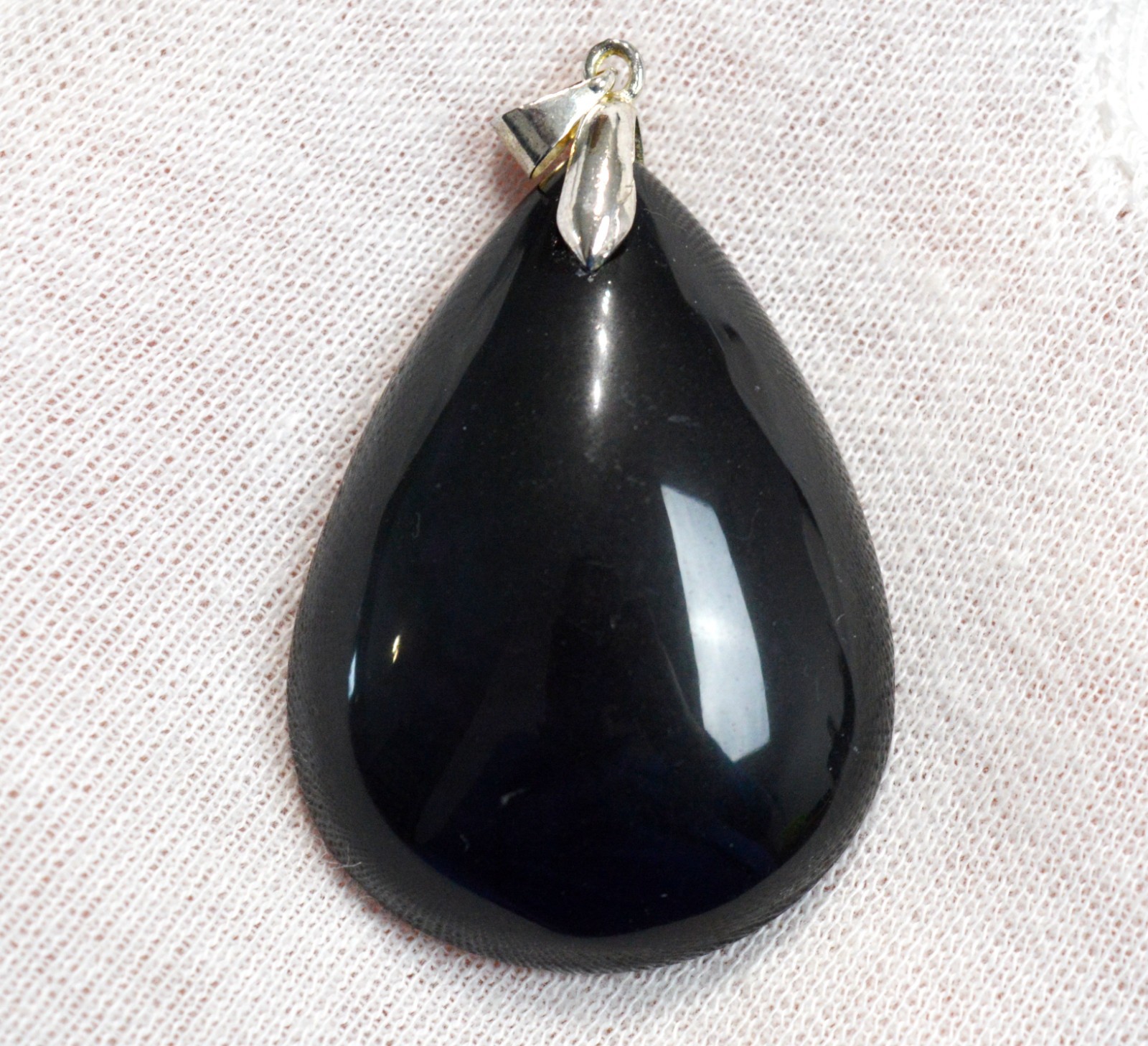 Pendentif cabochon obsidienne noire naturelle 100 carats : pierre de lithothérapie Mexique