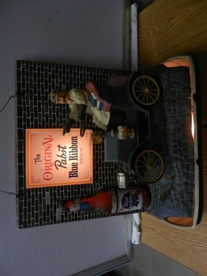 1960's Pasbt Blue Ribbon Beer Lighted Bar Sign Old Jalopy car