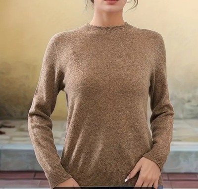 Damenpullover Wolle Camel, Feinstrick Rundhals ,Warm & Leicht, Klassisch Elegant