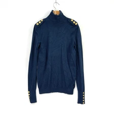 Holland Cooper Buttoned Knit Jumper Womens Small UK 10 Blue Fitted Stretch