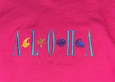 Vtg 80s Aloha Hawaii Pink Crewneck Sweatshirt Embroidered L USA