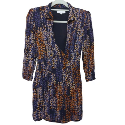 REISS Esmerelda Wrap Front Mini Dress UK 10 Navy Orange Coco Moon Print - Image 1 of 4