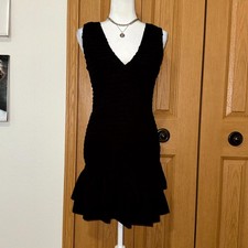 Zara Mini Dress Womens Small Black Smocked Bow Tie Back Tiered Ruffle Hem Party