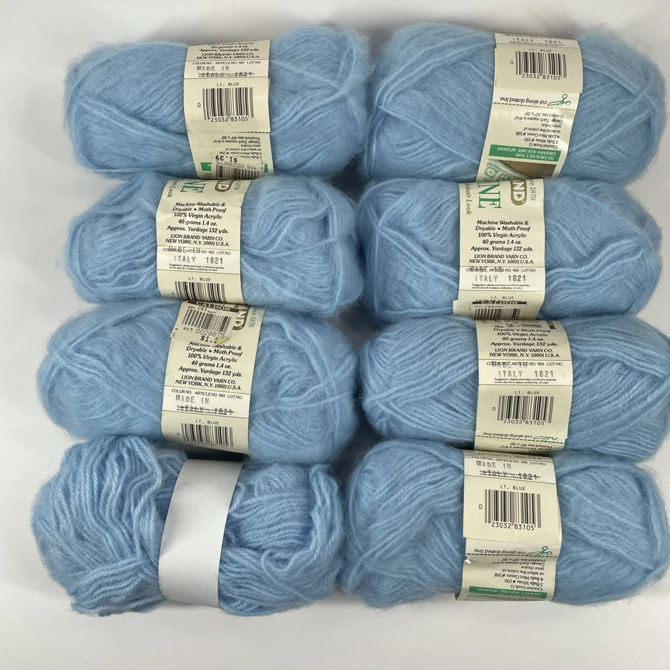 Lion Brand Yarn Molaine LT BLUE 3-ply Mohair Look Made in Italy ~ Lot of 8 - Image 2 of 4
