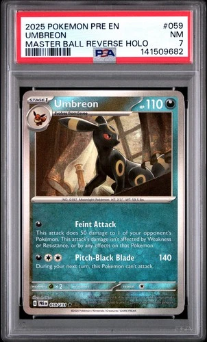 2025 POKEMON PRE EN-PRISMATIC EVOLUTIONS MASTER BALL REVERSE HOLO UMBREON PSA 7