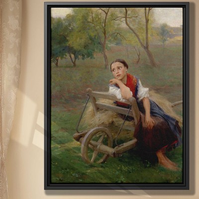 Rustic Pastoral Landscape Oil Painting of Young Woman Canvas Print Decor