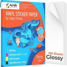 Waterproof Printable Vinyl Sticker Paper for Inkjet Printers - 100 Self-Adhesive