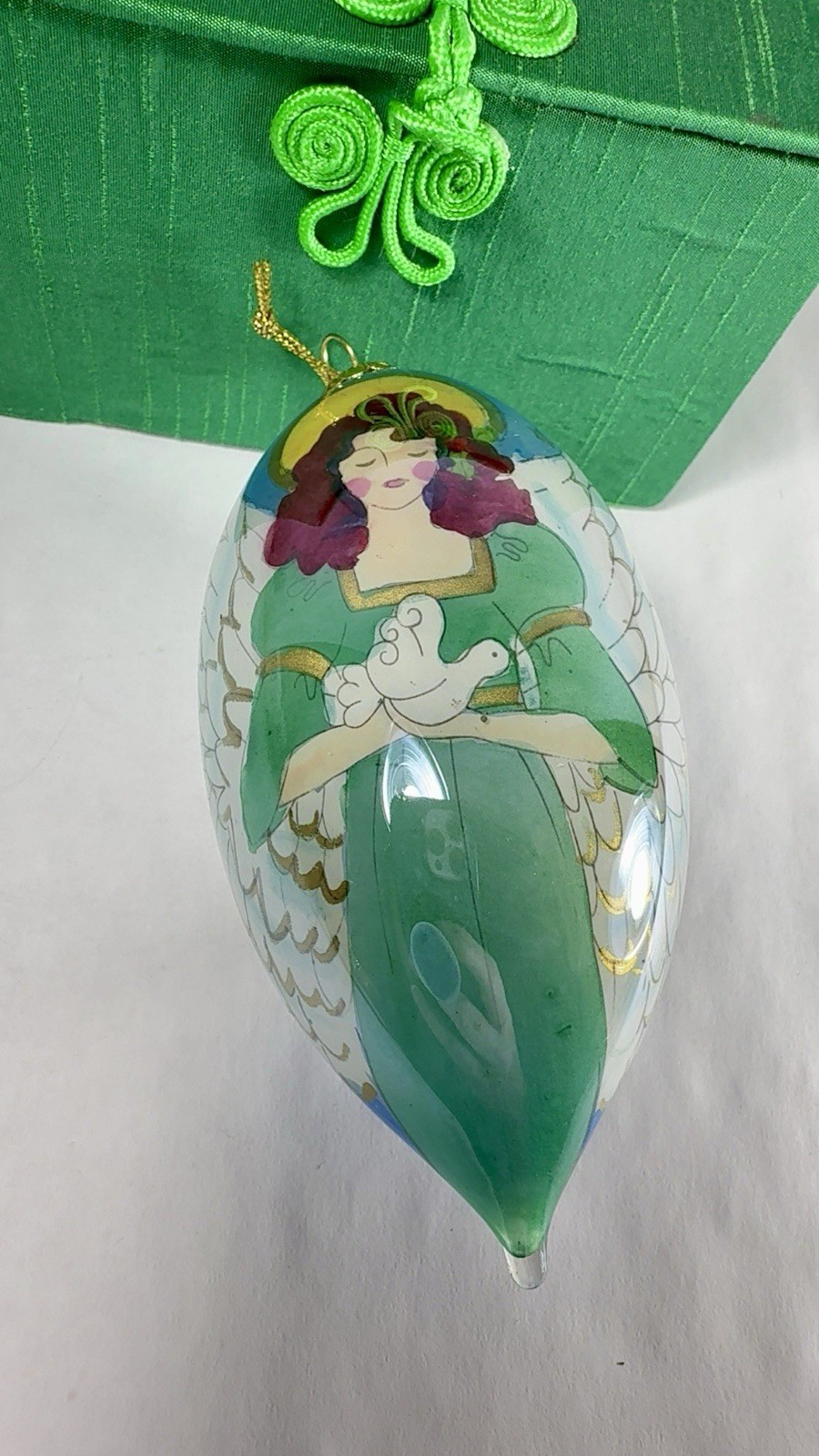 Pier One Christmas Ornament Hand Painted Glass Li Bien Angel 5" Tear Drop 2008