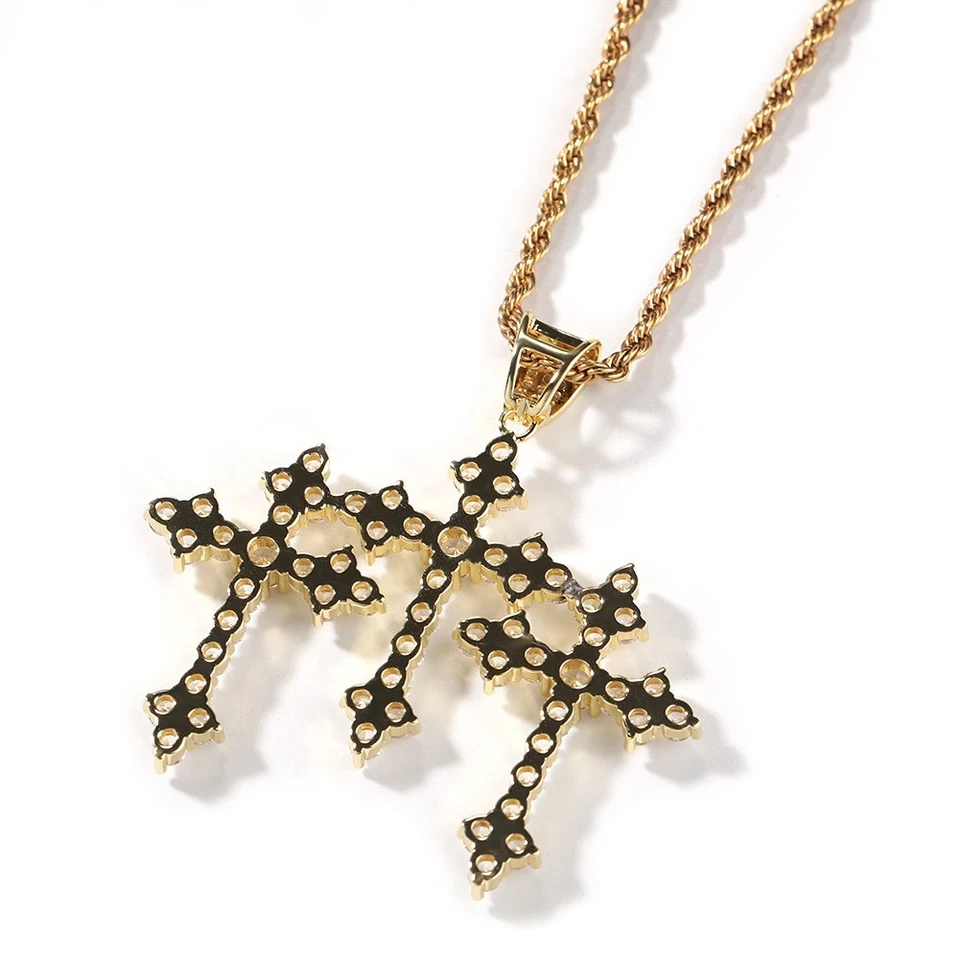 Lujoso PaveTrinity CRUZ Colgante y CADENA CUERDA Conjunto de Collar AAA Circón Hip Hop Foto 4 de 4