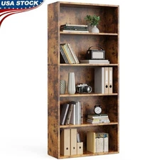 5-Tier Adjustable Bookcase Wooden Shelf Storage Unit Home Office Organization US