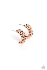 Paparazzi Bubbling Beauty - Copper Scalloped Pattern Hoop Earrings  1/2"