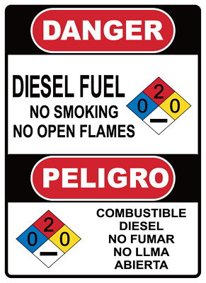 DISEL PUEL NO SMOKING NO OPEN FLAMES - ENGL/SPAN| Laminated Vinyl Decal Sticker