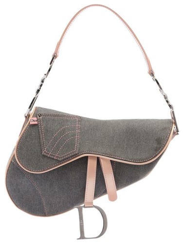 Dior Grey Denim Saddle Bag with Pink 